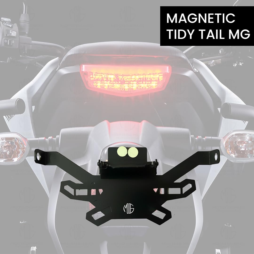 MOTO GENIUS Universal Magnetic Foldable Tail Tidy Number Plate Holder for All Bikes | Sleek, Adjustable Design with Effortless Installation for a Clean Look (MG)