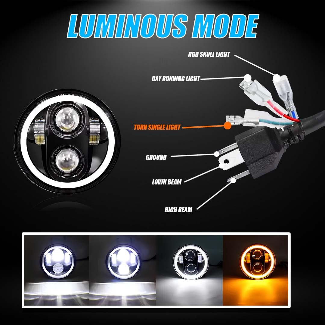 5.7 Inch LED Round Headlight for Harley Davidson & Bajaj Avenger Motorbike | Acrylic & Aluminum Construction, Waterproof, Luminous Mode - Moto Genius