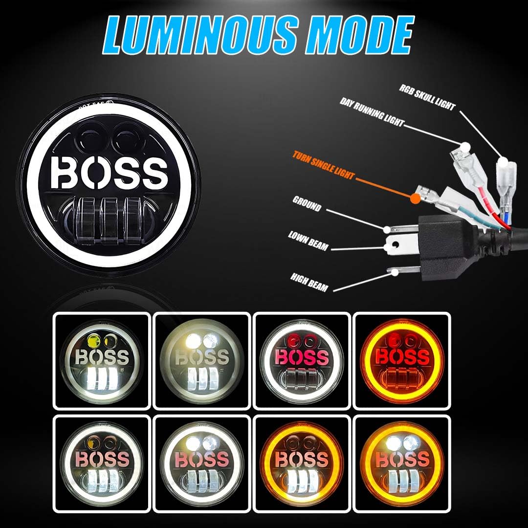 5.7 Inch LED Round Headlight with DRL for HD Iron 883 Motorbike | Acrylic & Aluminum Construction, Waterproof, Luminous Mode (Boss Design) - Moto Genius