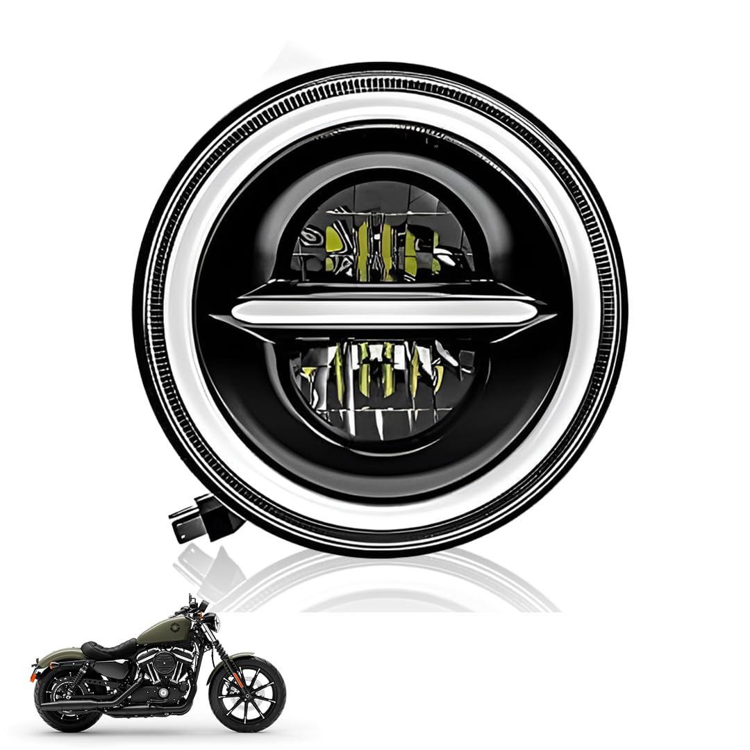 5.7 Inch LED Round Headlight with DRL for HD Iron 883 Motorbike | Acrylic & Aluminum Construction, Waterproof, Luminous Mode (Line Design) - Moto Genius