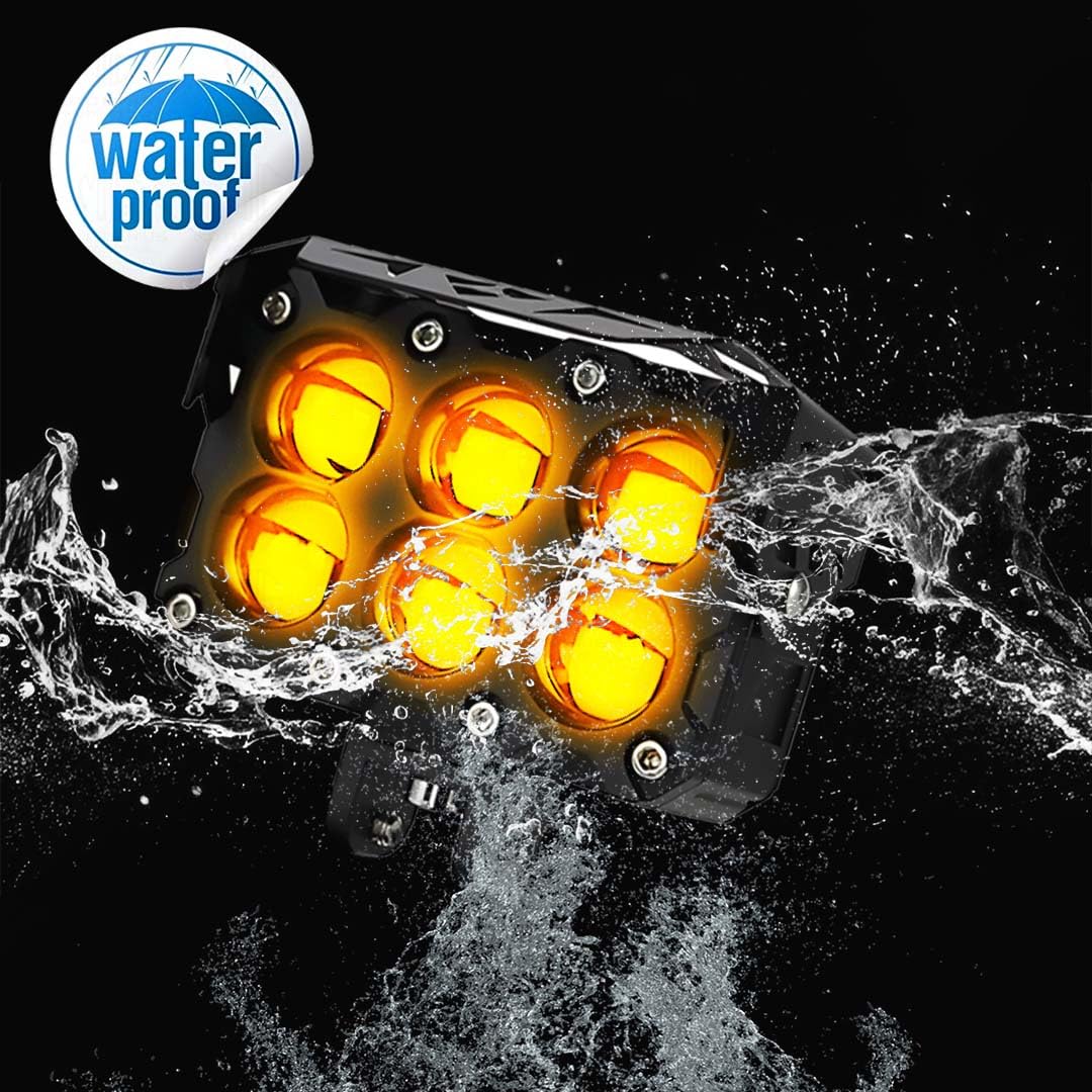 60W Super Bright 6 LED Fog Light | Dual Color & | High/Low Beam | Waterproof Aluminum Housing | Universal Fit for Car & Motorcycle (MGF1) - Moto Genius