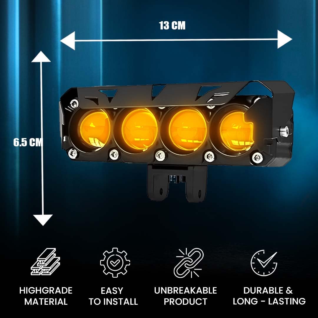 MOTO GENIUS 60W Super Bright 4 LED Fog Light | Dual Color & | High/Low Beam | Waterproof Aluminum Housing | Universal Fit for Car & Motorcycle