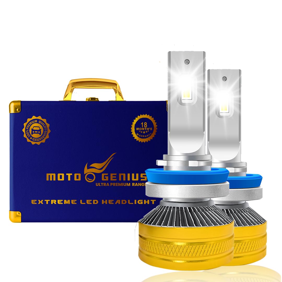 MOTO GENIUS Super Bright 300W LED Headlight Conversion Kit for Car & Motorbike, Waterproof Steel & Aluminium Design, High Performance, Energy Efficient (H7) Pack of 2