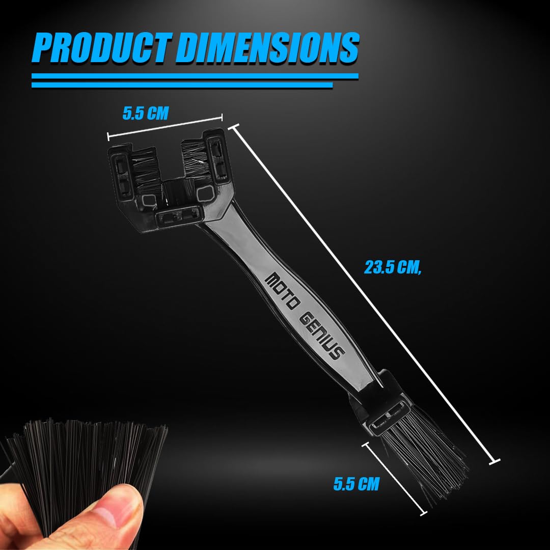 MOTO GENIUS Multi-Purpose Bike Chain Cleaner Brush with Soft Long Bristles and Lube Applicator Tool Kit | Motorcycle & Bicycle Chain Cleaning Kit