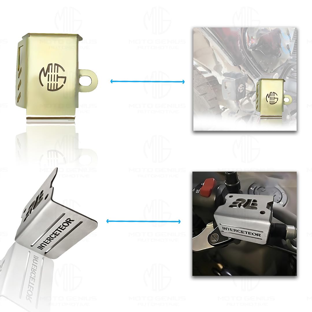 MOTO GENIUS Stainless Steel Accessories Kit for RE Interceptor 650 | Radiator Guard, Check Shape Headlight Grill, Cylinder Guard, Side Stand Extender, Oil Reservoir Caps | Pack of 6