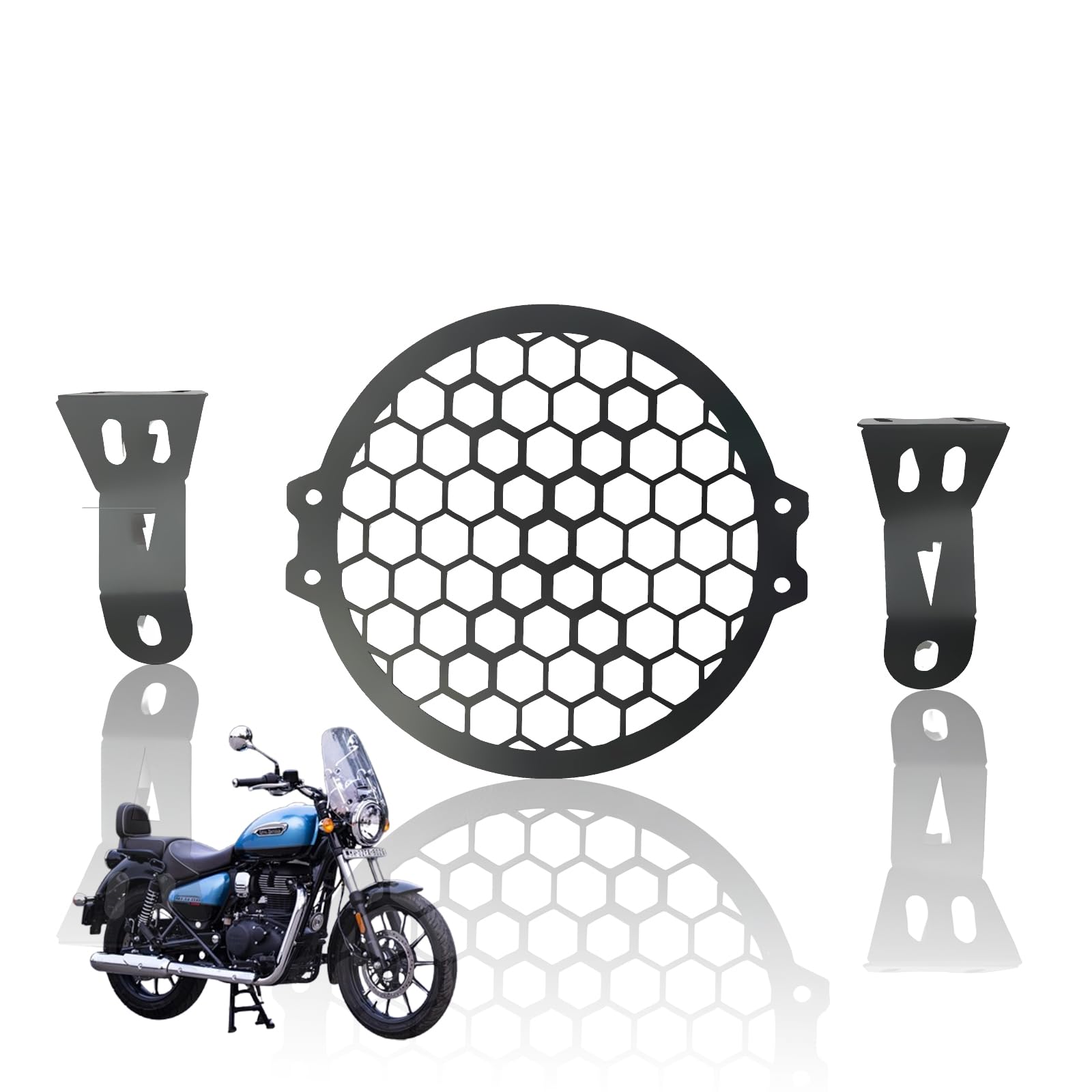 MOTO GENIUS Front Headlight Grill Guard for RE Meteor |Durable Metal Protective Head Light Frame Protector| Jali Compatible for RE Meteor (Plus Design Grill)