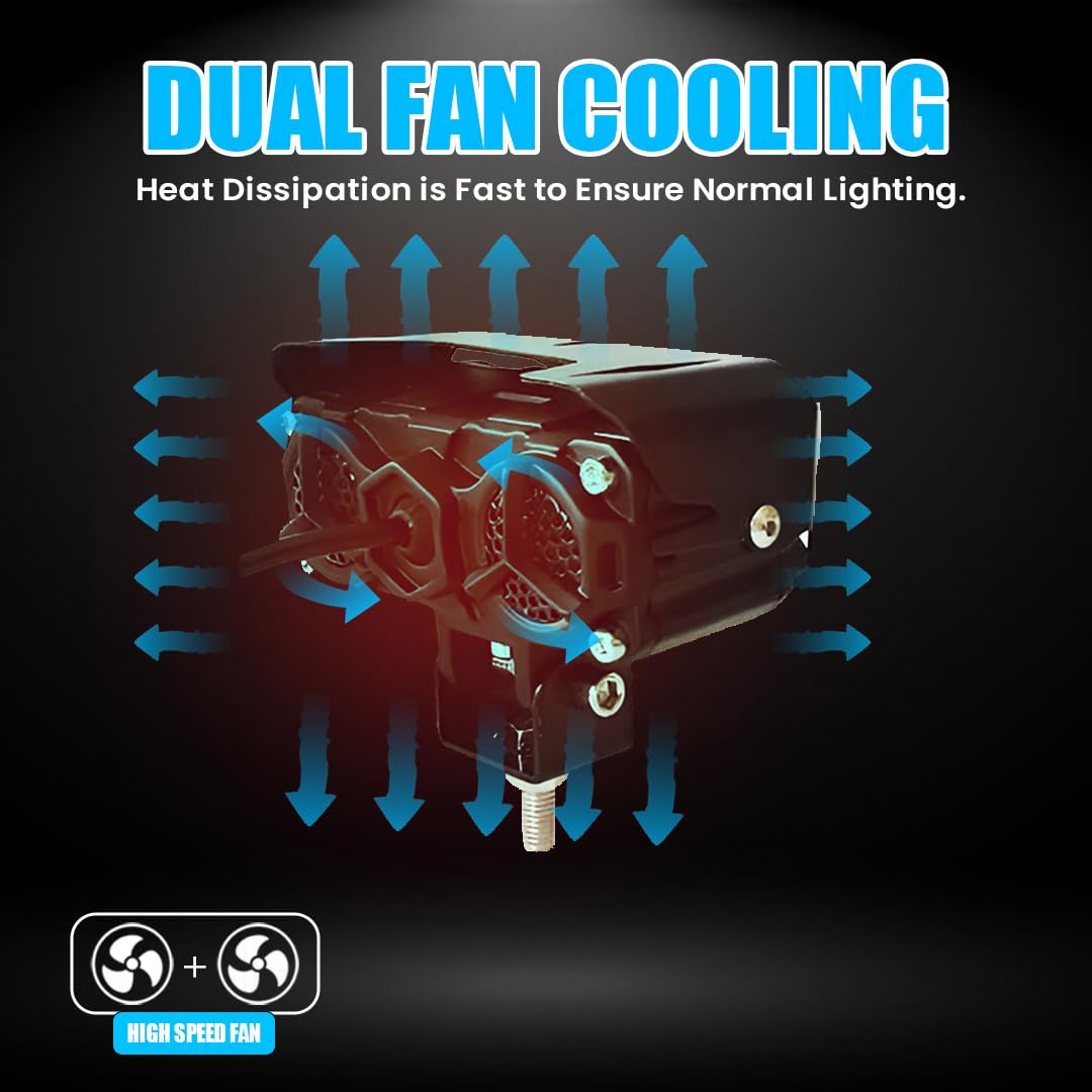 MOTO GENIUS Super Bright 3 LED Fog Light | Dual Mode Yellow & White Changing Light, High/Low Beam, Aluminum Body, Universal Fit for Motorcycle & Car