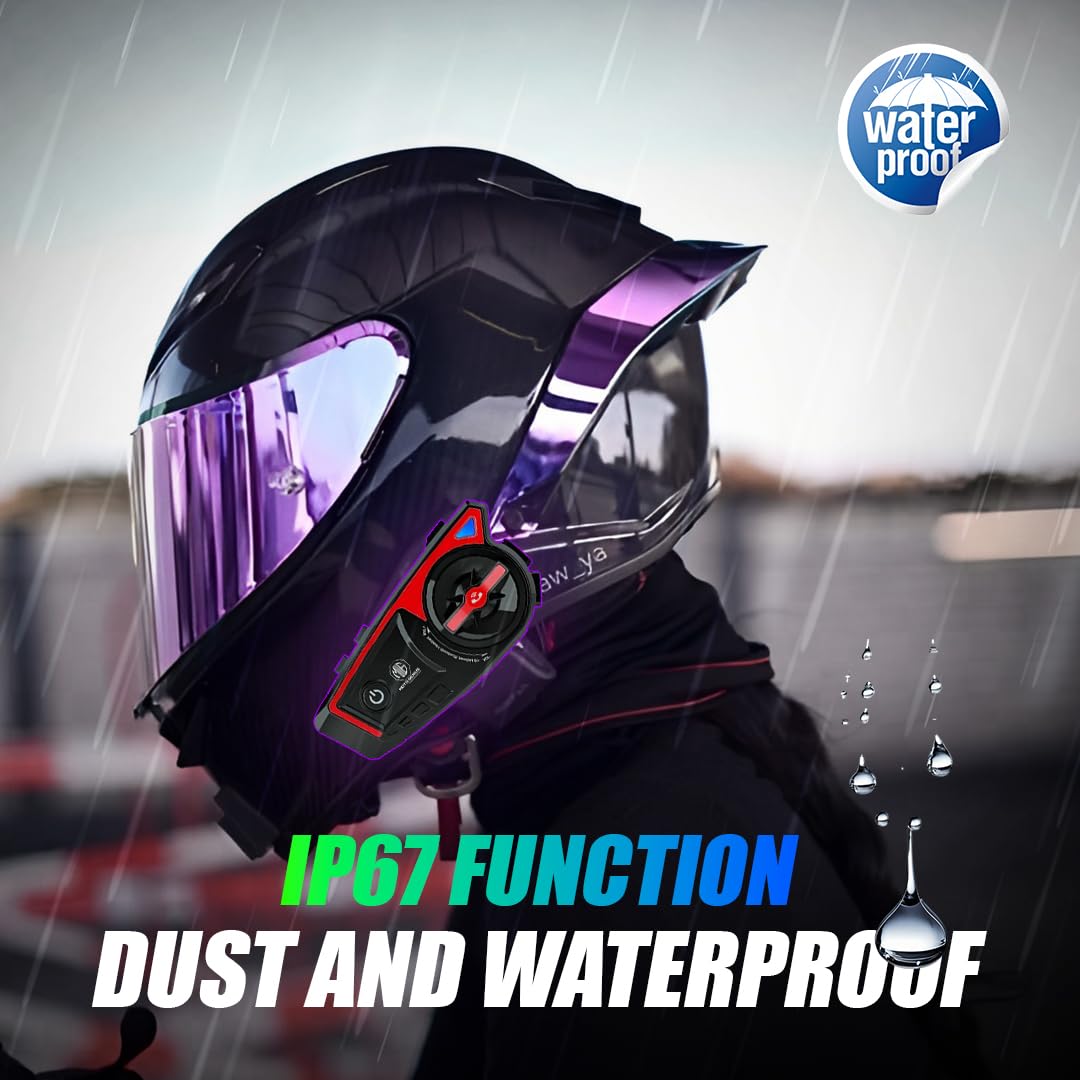 MOTO GENIUS Bluetooth 5.3 Motorcycle Helmet Headset, IP65 Waterproof Wireless Headphones with Mic, Smart Call Handling & LED Night Safety Lights