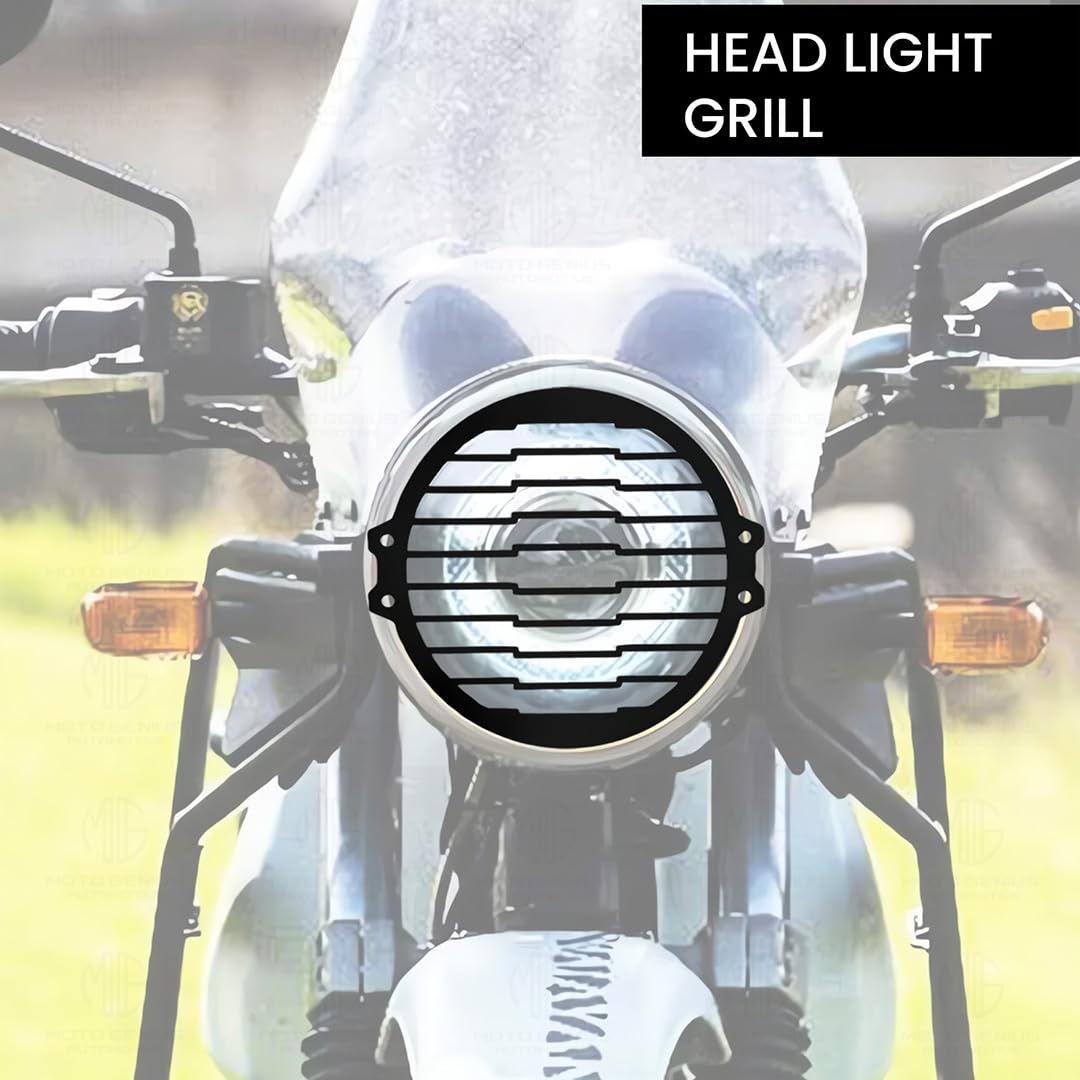Front Headlight Grill Guard for RE Himalayan BS3/BS4/BS6/Scram Motorbike | Durable Metal Protective Head Light Frame Protector (Line Design)