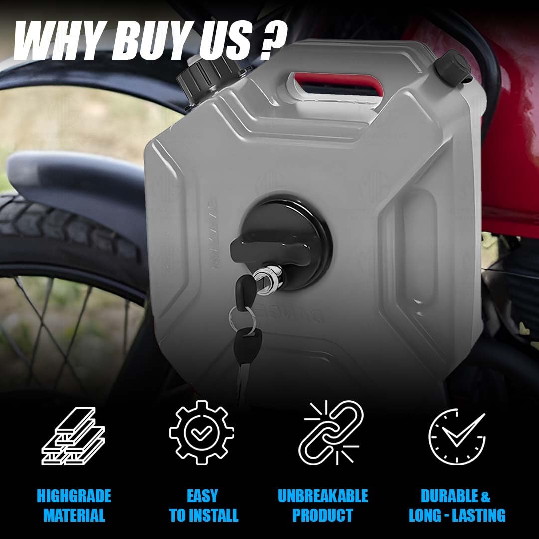 Universal 5 Liter Fuel Jerry Can With Clamp and Cap For Motorcycle | Fuel Container Heavy Duty construction for Petrol/diesel/kerosene Storage