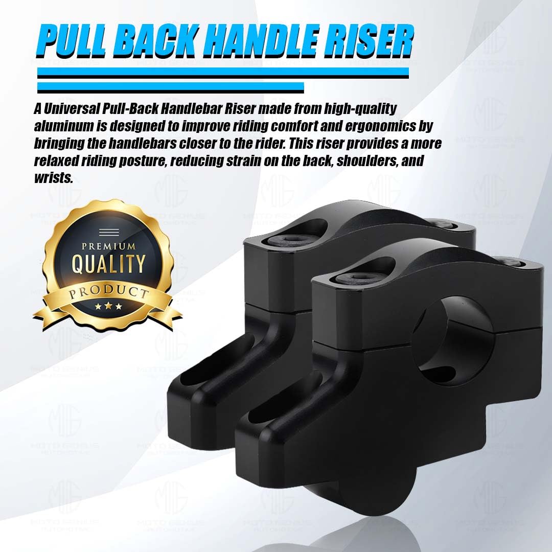 MOTO GENIUS Universal Aluminium Pull Back/Off Set Handlebar Risers for Motorbike | Adjustable Height and Angle, Lightweight, Durable, Easy Installation
