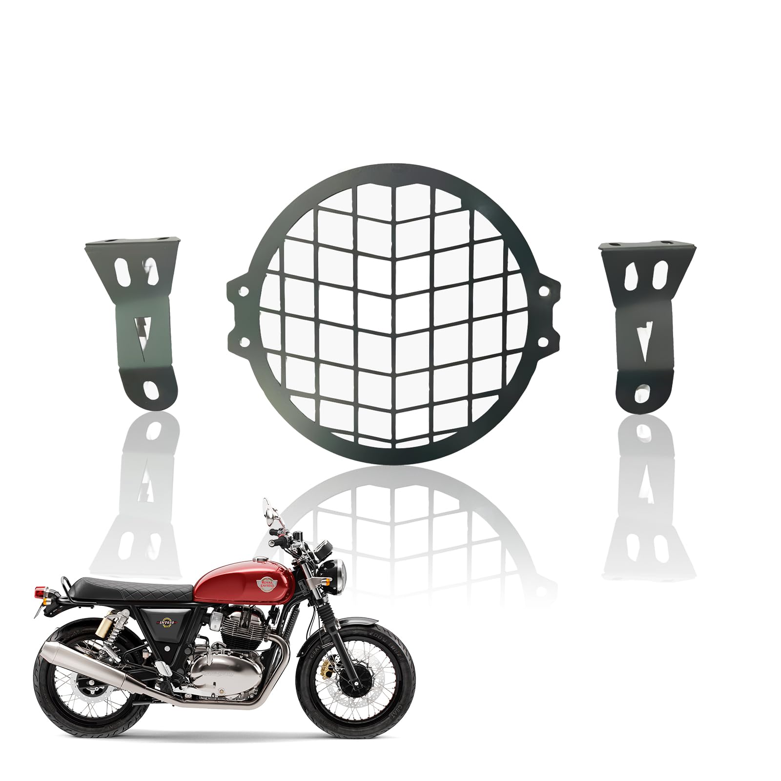 MOTO GENIUS Front Headlight Grill Guard for RE Interceptor |Durable Metal Protective Head Light Frame Protector (Honeycomb)