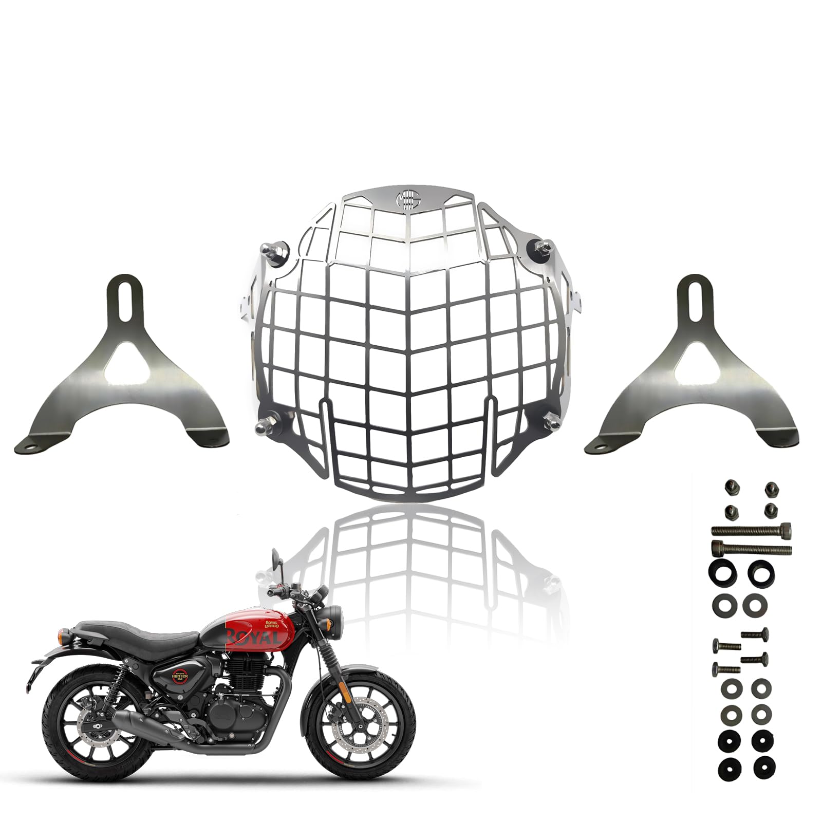 Headlight Grill Guard for HUNTER | Durable Stainless Steel Protective Cover for Motorcycle Lights (Honeycomb Grill)