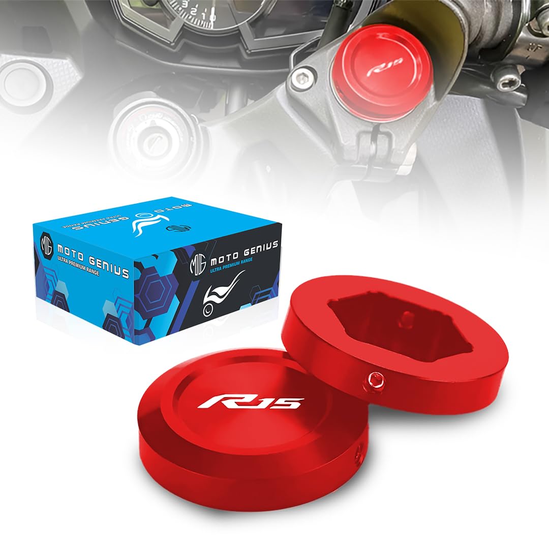 MOTO GENIUS R15M R15 V4 V3 Front Fork Covers | CNC Aluminum Shock Absorber Top Caps | Motorcycle Front Fork Protection | Durable, Easy Install