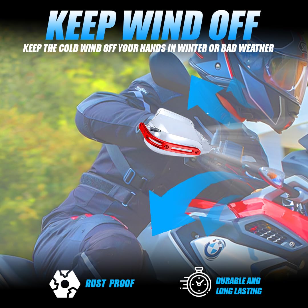 MOTO GENIUS Universal Motorcycle Handuards | Bike Wind Deflector Protectors for Handlebar Hand Safety, Fits Most Motorcycles