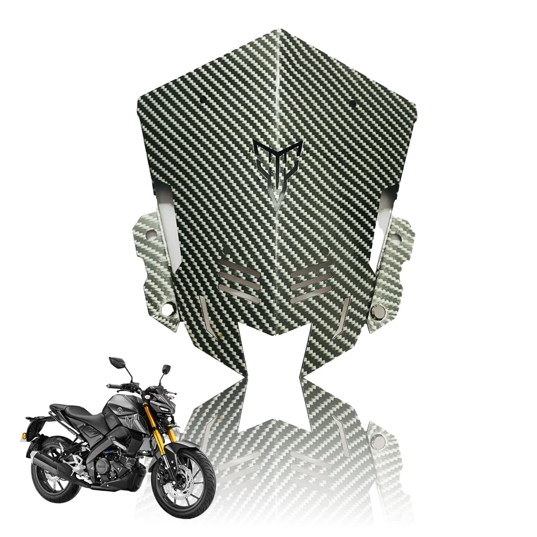 MOTO GENIUS Carbon Metal Visor Windscreen Windshield Deflector for MT 15 | Heavy Quality Flyscreen with Mount for Motorbike | Wind Sheld Protector