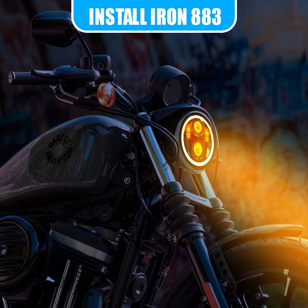 MOTO GENIUS 5.7 Inch LED Round Headlight with DRL for HD Iron 883 Motorbike | Acrylic & Aluminum Construction, Waterproof, Luminous Mode