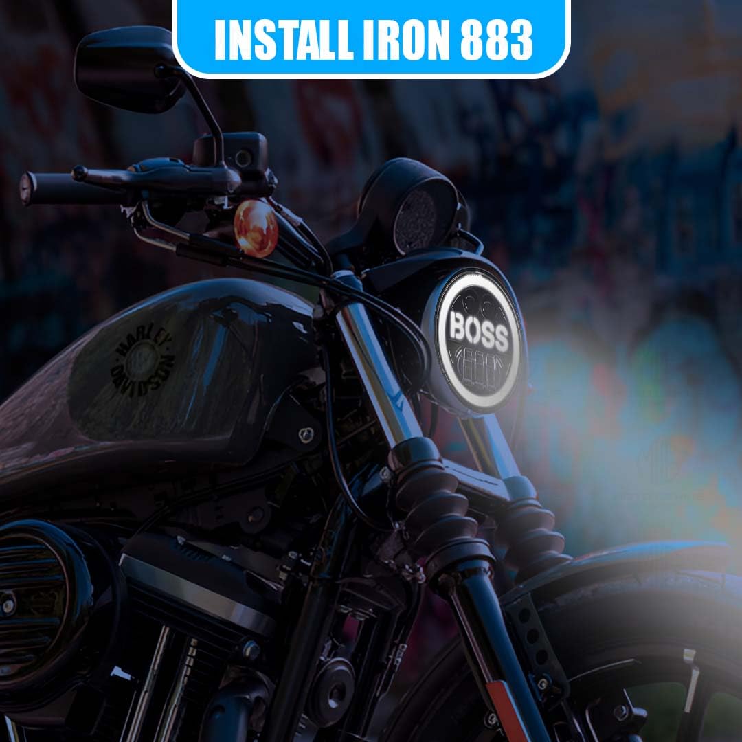 MOTO GENIUS 5.7 Inch LED Round Headlight with DRL for HD Iron 883 Motorbike | Acrylic & Aluminum Construction, Waterproof, Luminous Mode (Boss Design)