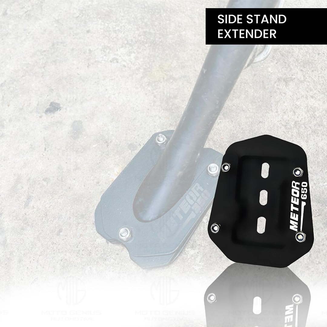 MOTO GENIUS Metal Side Stand Extender for RE Super Meteor 650 | Heavy Duty Parking Support and Stability Enhancer, Durable Corrosion-Resistant Metal, Easy Installation