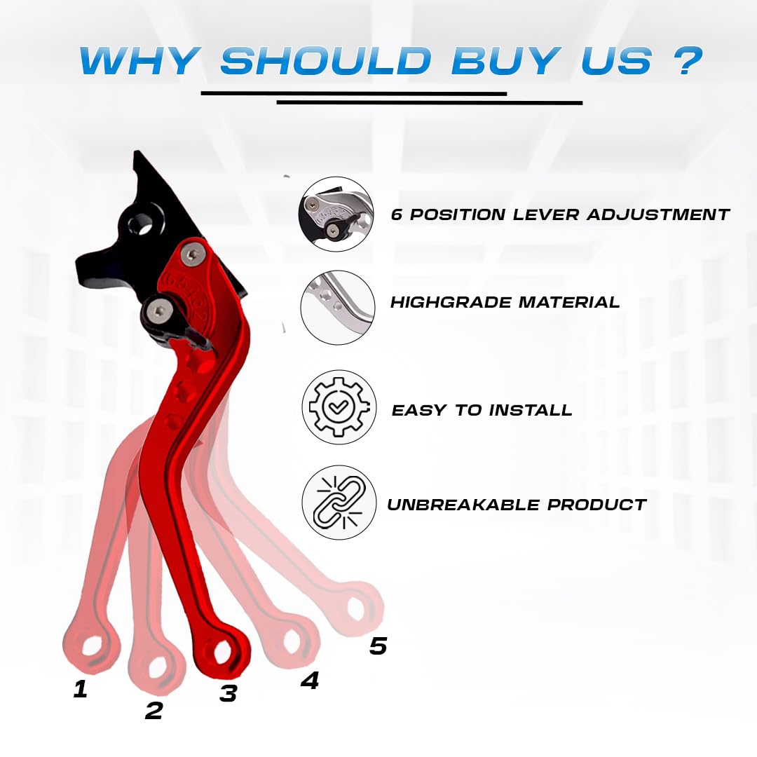 MOTO GENIUS Heavy Duty 6-Position Adjustable Clutch and Brake Lever Set for RE Bullet 350 | CNC Aluminum | Motorbike Hand Levers | Easy Install