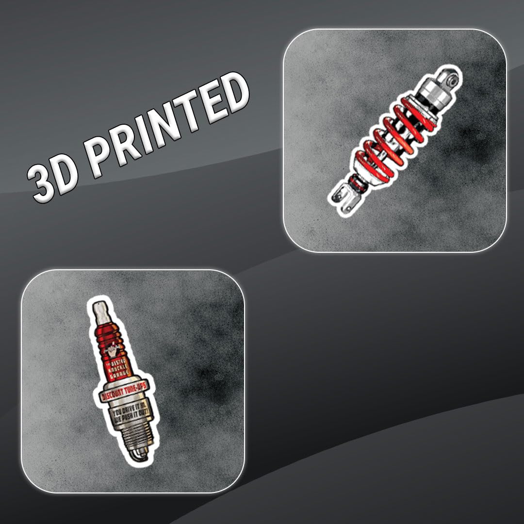 Bike Spare Parts 3D Vinyl Stickers | Waterproof, Fade-Proof, Self-Adhesive Decals for Helmet, Bike, Car, Laptop & Mobile | Mechanical Parts & Garage Style Stickers