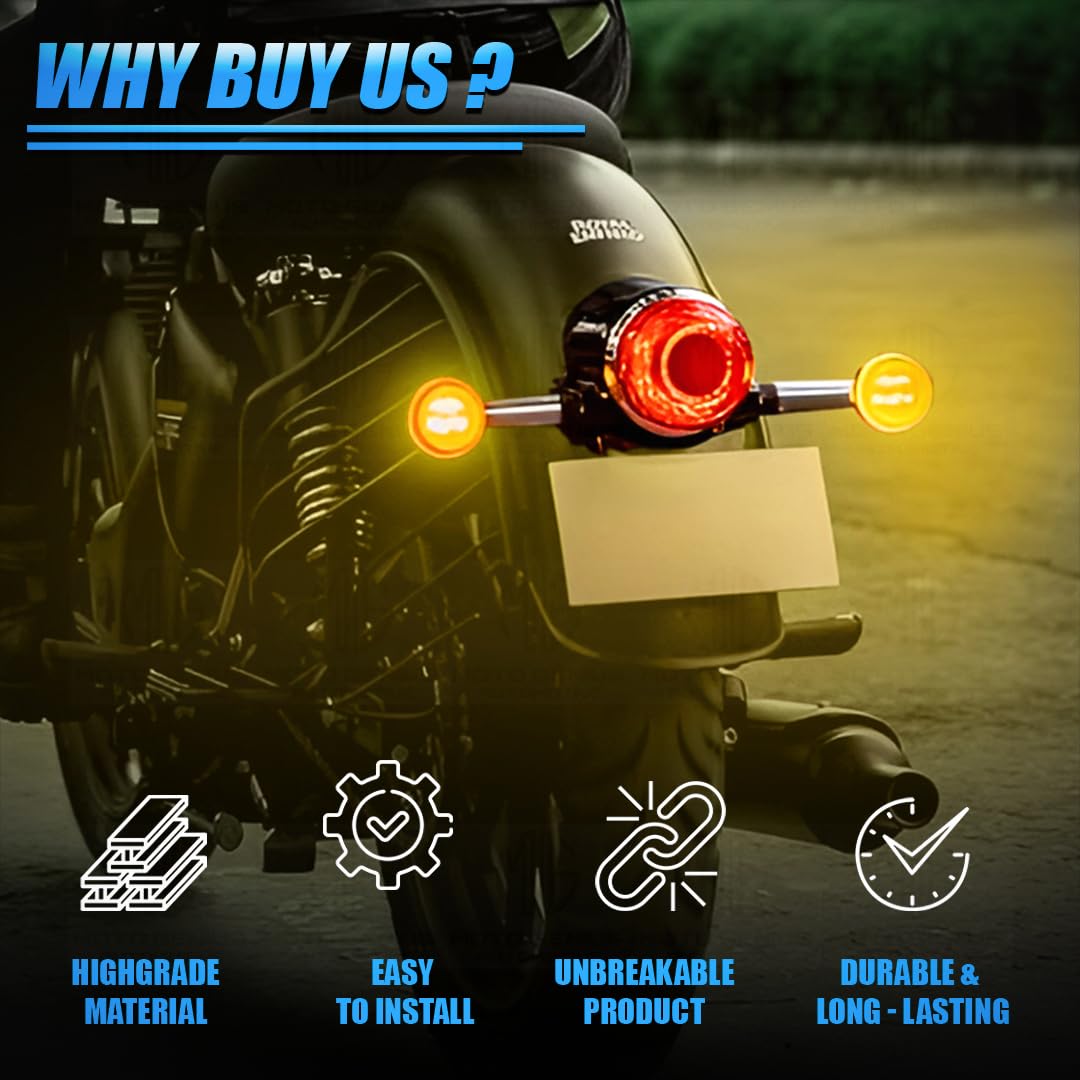 MOTO GENIUS Premium LED Turn Signal Indicators for RE Classic 350, Bullet 350, Reborn | Waterproof, High-Brightness Automotive-Grade LEDs, Durable Virgin Plastic Body (Set of 4) Black