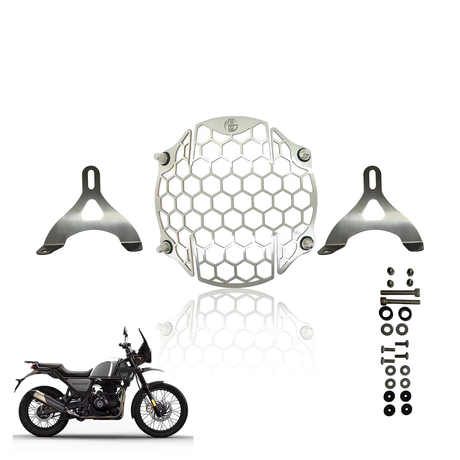 MOTO GENIUS Headlight Grill Guard for RE Himalayan BS3/BS4/BS6/Scram |Durable Stainless Steel Protective Cover for Motorcycle Lights (Honeycomb Grill)
