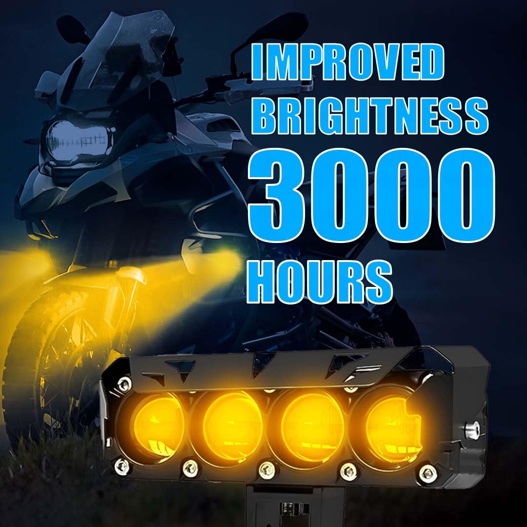 MOTO GENIUS 60W Super Bright 4 LED Fog Light | Dual Color & | High/Low Beam | Waterproof Aluminum Housing | Universal Fit for Car & Motorcycle