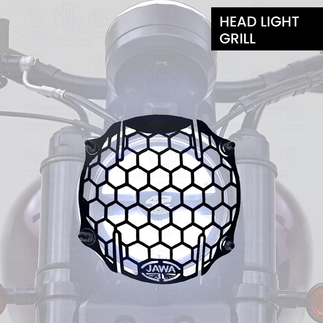 MOTO GENIUS Front Headlight Grill Guard for JAWA 42 | Durable Metal Protective Head Light Frame Protector