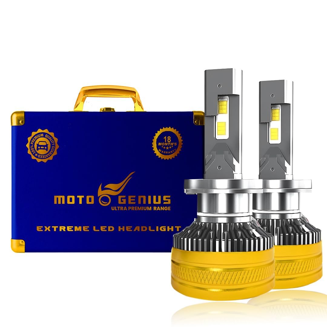 MOTO GENIUS Super Bright 300W LED Headlight Conversion Kit for Cars & Motorbikes | Waterproof Steel & Aluminium Design | High-Performance, Energy-Efficient H4 Bulbs (Pack of 2)