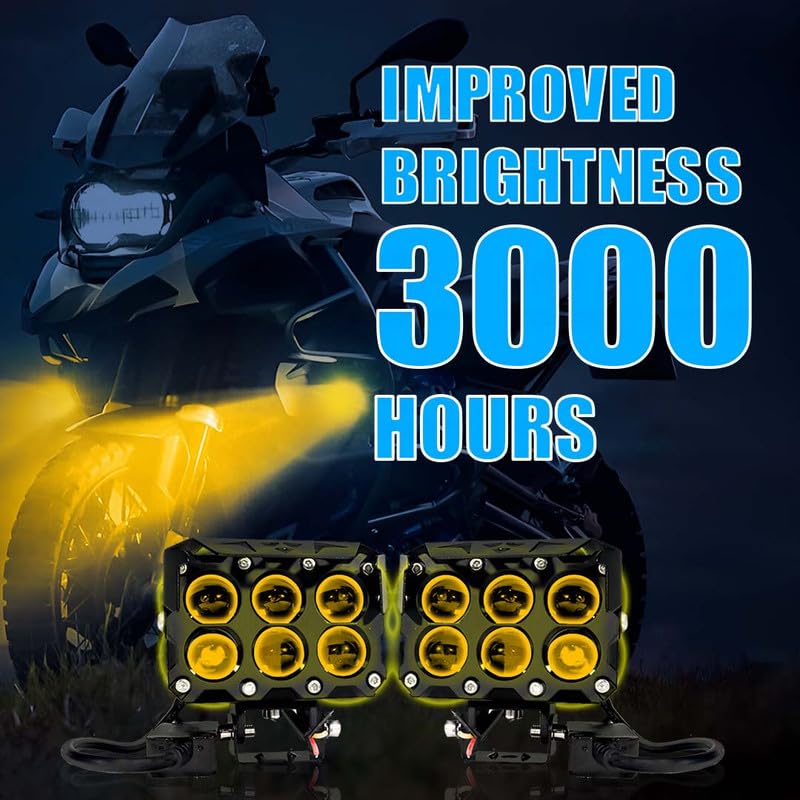 MOTO GENIUS Super Bright 6 LED Fog Light | Dual Mode and , Aluminium Body, Universal Fit for Motorcycle & Car, Waterproof (Pack of 2)