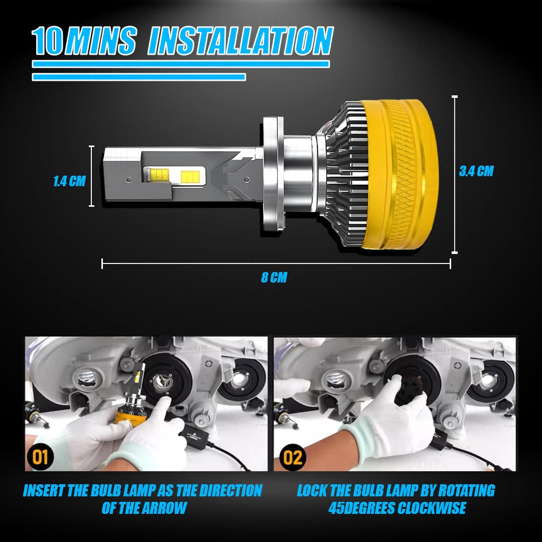 MOTO GENIUS Super Bright 300W LED Headlight Conversion Kit for Car & Motorbike, Waterproof Steel & Aluminium Design, High Performance, Energy Efficient (H4) Pack of 2