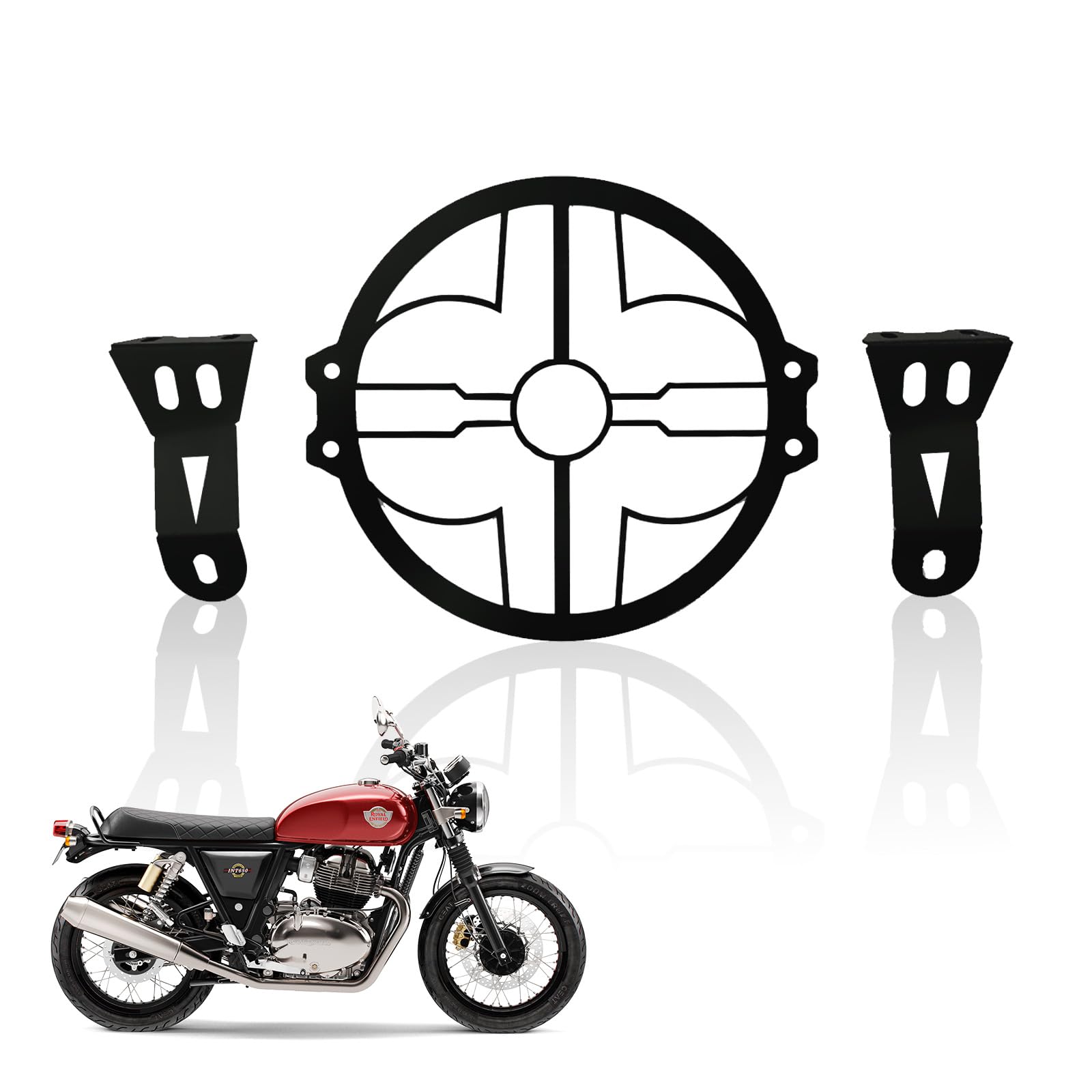 MOTO GENIUS Front Headlight Grill Guard for RE Interceptor |Durable Metal Protective Head Light Frame Protector (Honeycomb)
