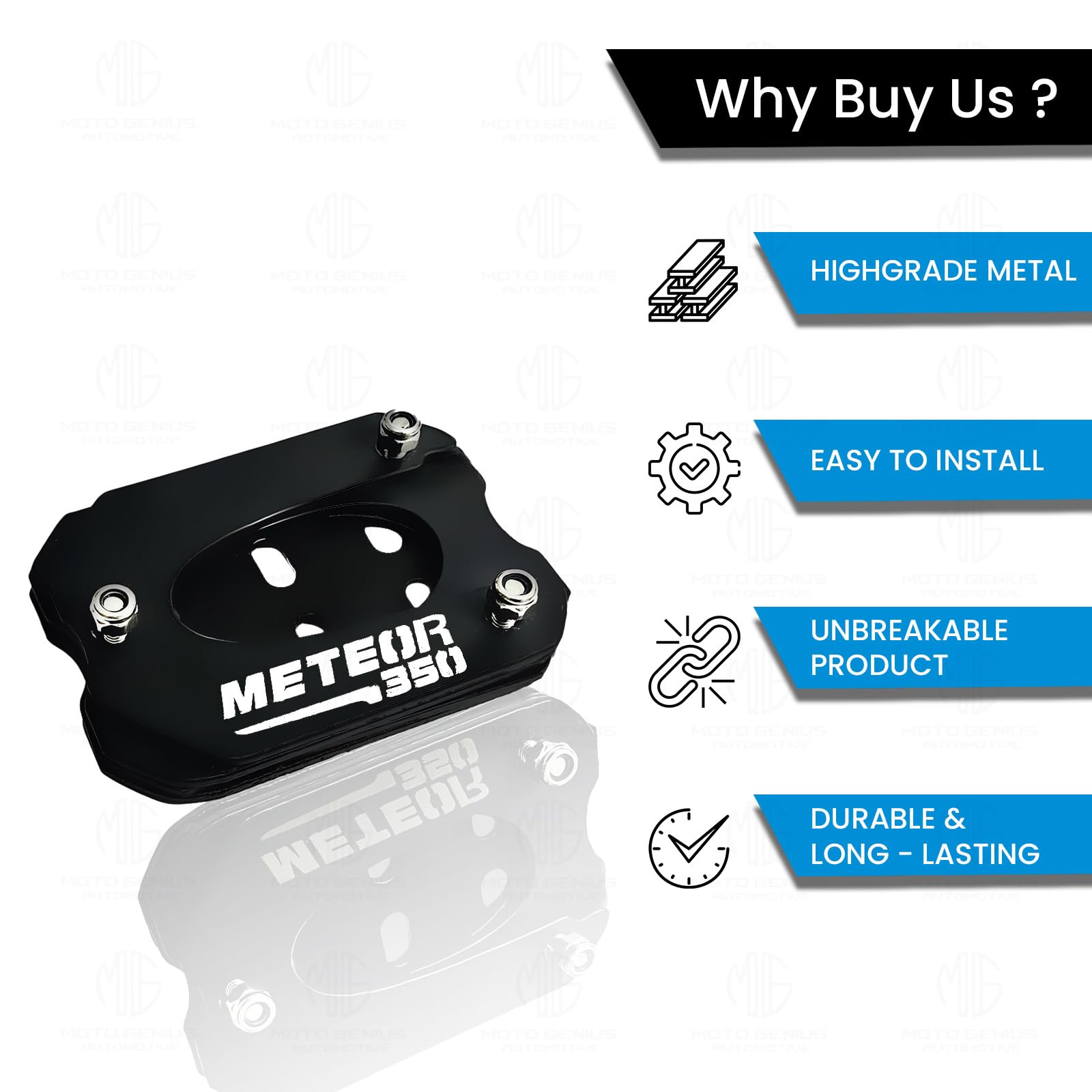 MOTO GENIUS Metal Side Stand Extender for Meteor 350 | Heavy Duty Parking Support and Stability Enhancer, Durable Corrosion-Resistant Metal, Easy Installation