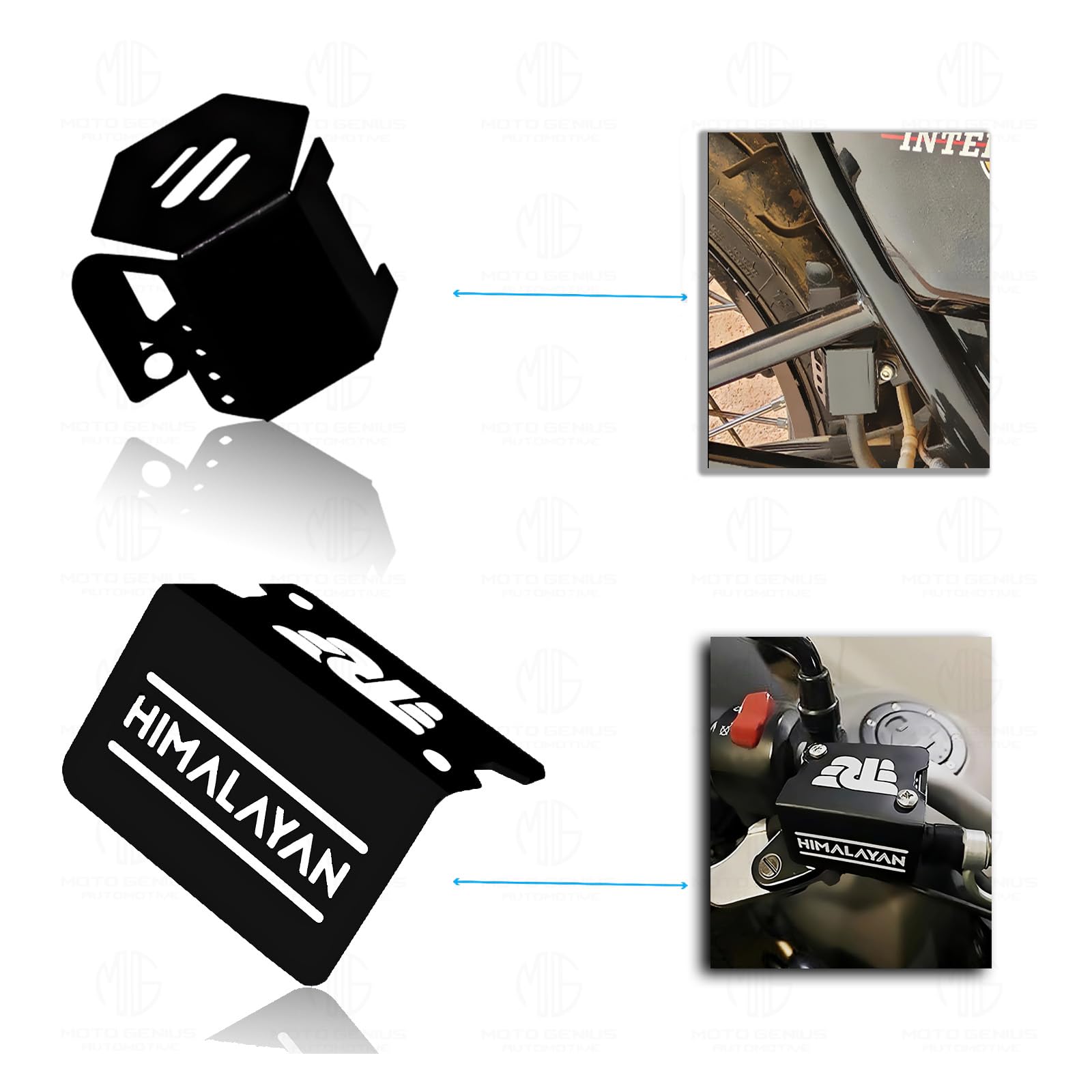 MOTO GENIUS Himalayan Motorbike Accessories Kit | Metal Radiator Guard, Flower Headlight Grill, Cylinder Guard, Side Stand Extender & Oil Reservoir Caps for RE Himalayan (Pack of 6)
