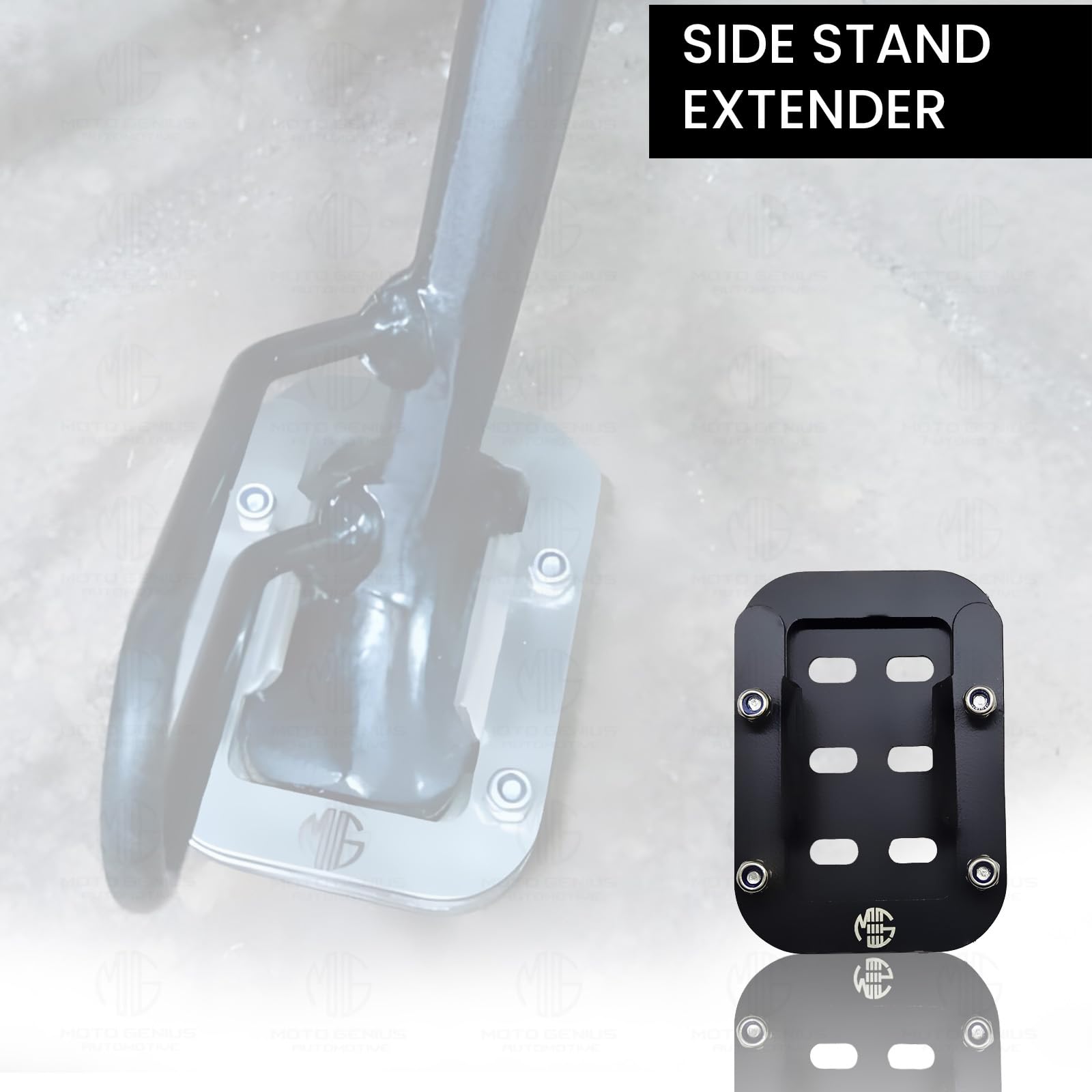 MOTO GENIUS Stainless Steel Side Stand Extender for RE Interceptor | Heavy Duty Parking Support and Stability Enhancer (Black)