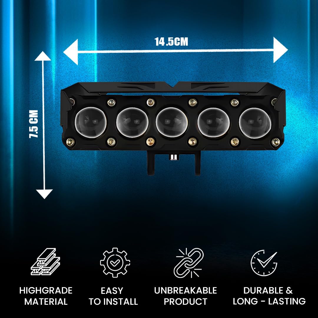 MOTO GENIUS Super Bright 5 LED Fog Light | Dual Mode Yellow & White Changing Light, High Low Beam, Aluminum Body, Universal Fit for Motorcycle & Car