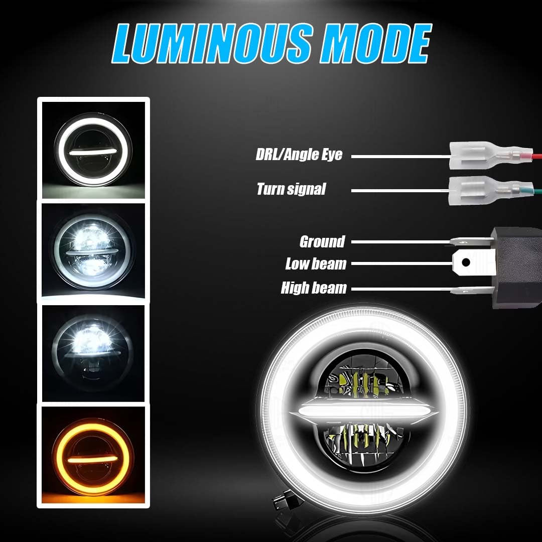 MOTO GENIUS 7 Inch LED Round Headlight for Royal Enfield & Thar | High/Low Beam, Waterproof, Luminous Mode, Acrylic & Aluminum Construction, Durable, DRL, Bright LED (Line Design)