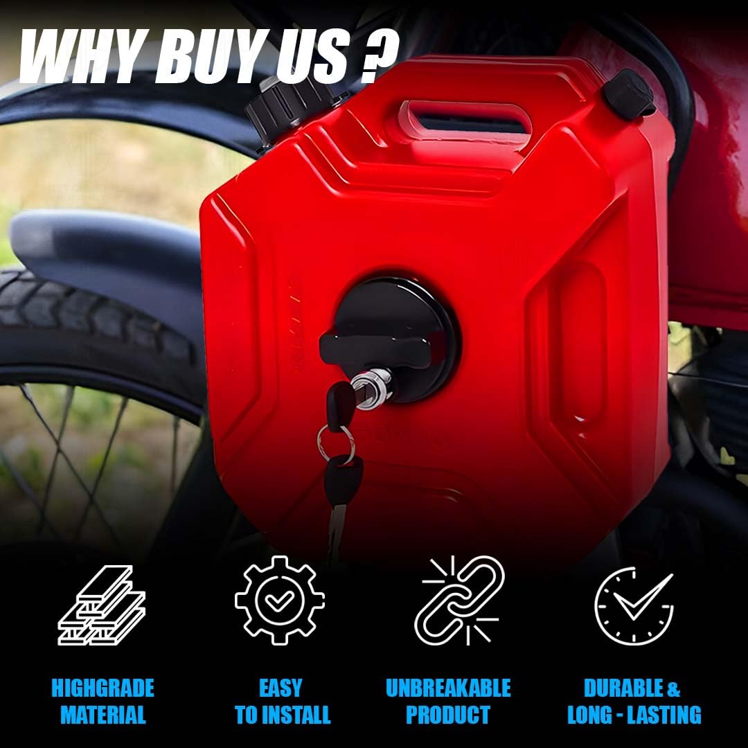 Universal 5 Liter Fuel Jerry Can With Clamp and Cap For Motorcycle | Fuel Container Heavy Duty construction for Petrol/diesel/kerosene Storage