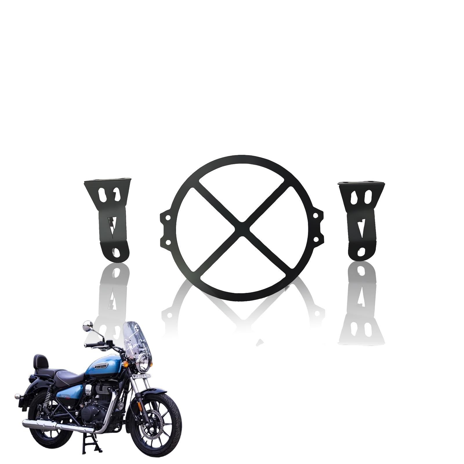 MOTO GENIUS Front Headlight Grill Guard for RE Meteor |Durable Metal Protective Head Light Frame Protector| Jali Compatible for RE Meteor (Plus Design Grill)
