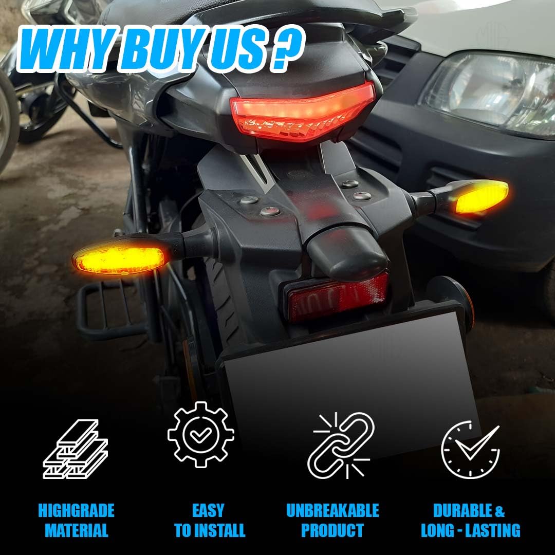 MOTO GENIUS Waterproof Flexible Silicone Rubber LED Indicator Light for FZ, R15, MT15 (BS4 + BS6), Ray Z | Unbreakable, Premium, and Durable Motorcycle Turn Signal Lights (2 Pieces)