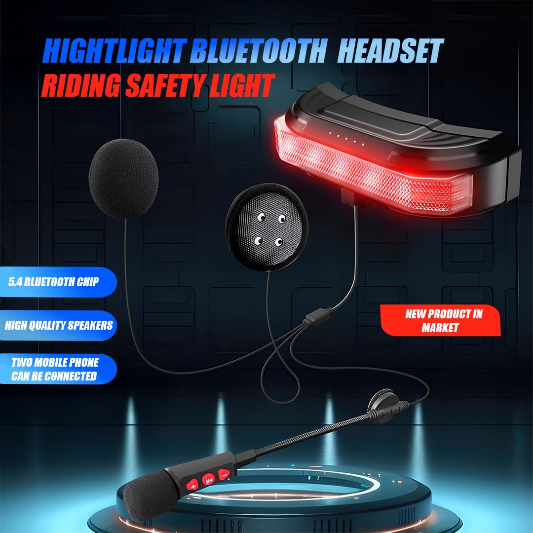 MOTO GENIUS BT80 Motorcycle Helmet Bluetooth Headset with LED Warning Light, Magnetic Mount, Bass Speakers, Fast Charging, Waterproof, for All Helmets