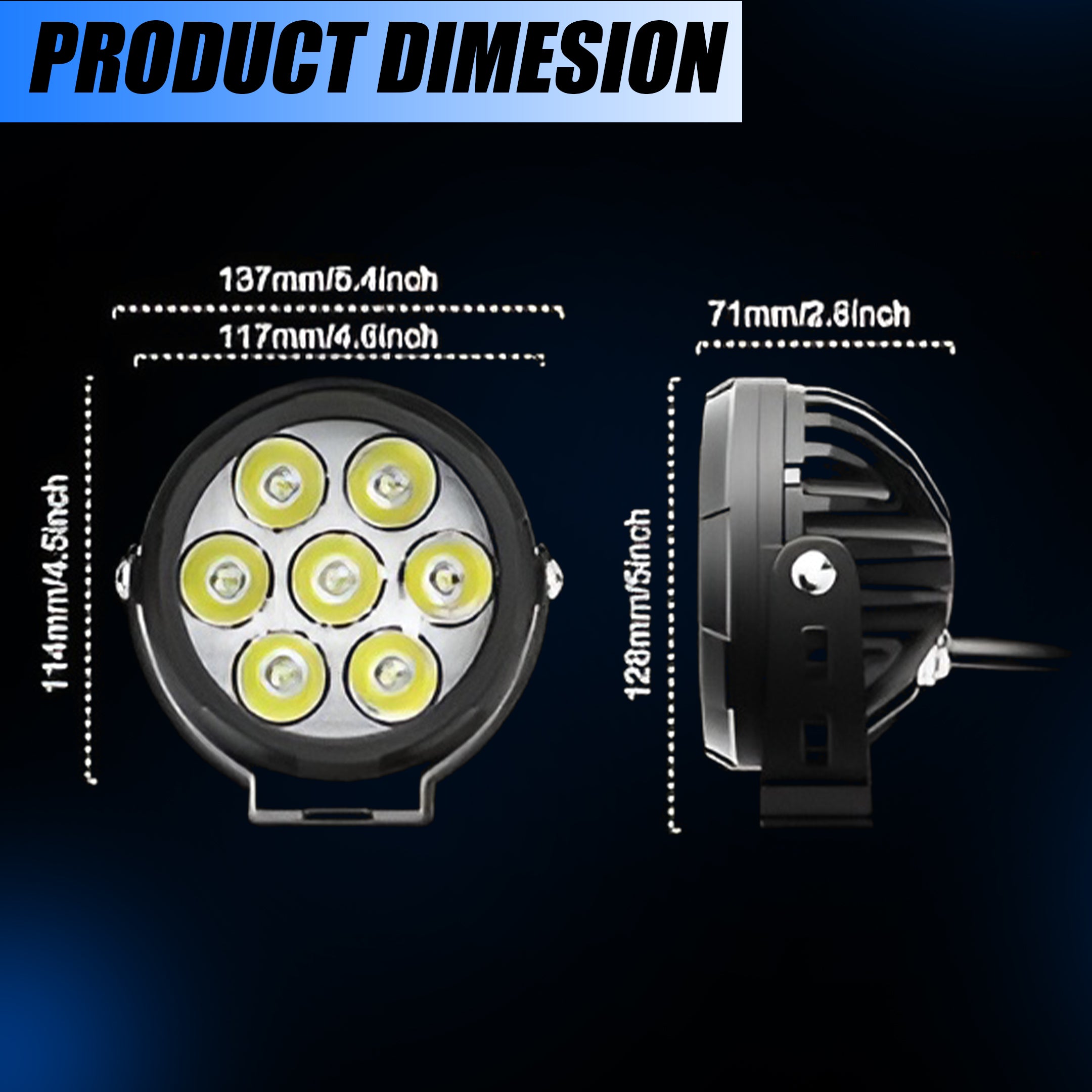 VK 750 WITH HARNESS 7 LED AUXILIARY Fog Light 60W piece Motorcycle & Car Light | With Switch & Wire Harness | Universal Fit | High Brightness | Waterproof (Pack of 2) (MGF3)