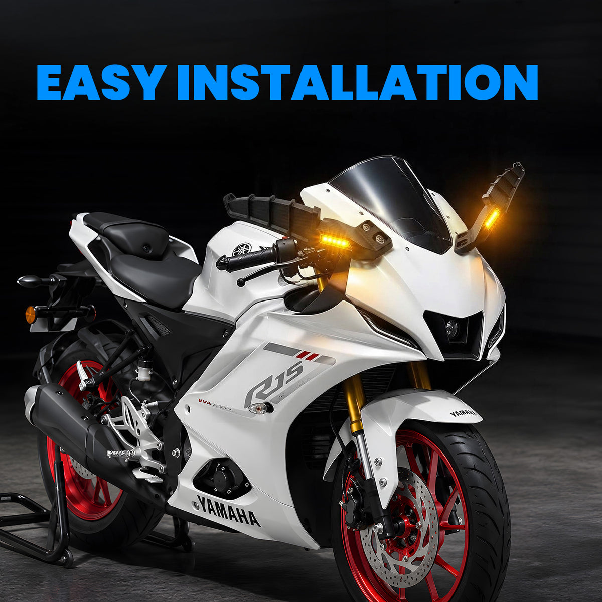 Adjustable Universal Motorcycle Rearview Mirrors with LED Turn Signals, Rotating Wind Wing Side Mirrors, Carbon Fiber Finish, Modified Rear View Mirrors for Most Motorcycles & Bikes