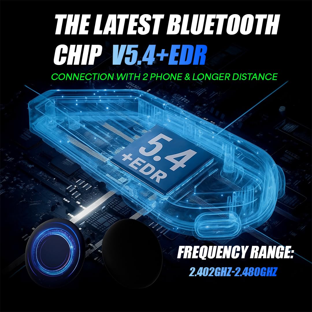 MOTO GENIUS JYD-C68 Bluetooth Helmet Headset for Motorcycle Riders | Wireless Hands-Free Music & Call System, Noise Reduction Mic, Waterproof IPX56, 25H Battery, RGB Light