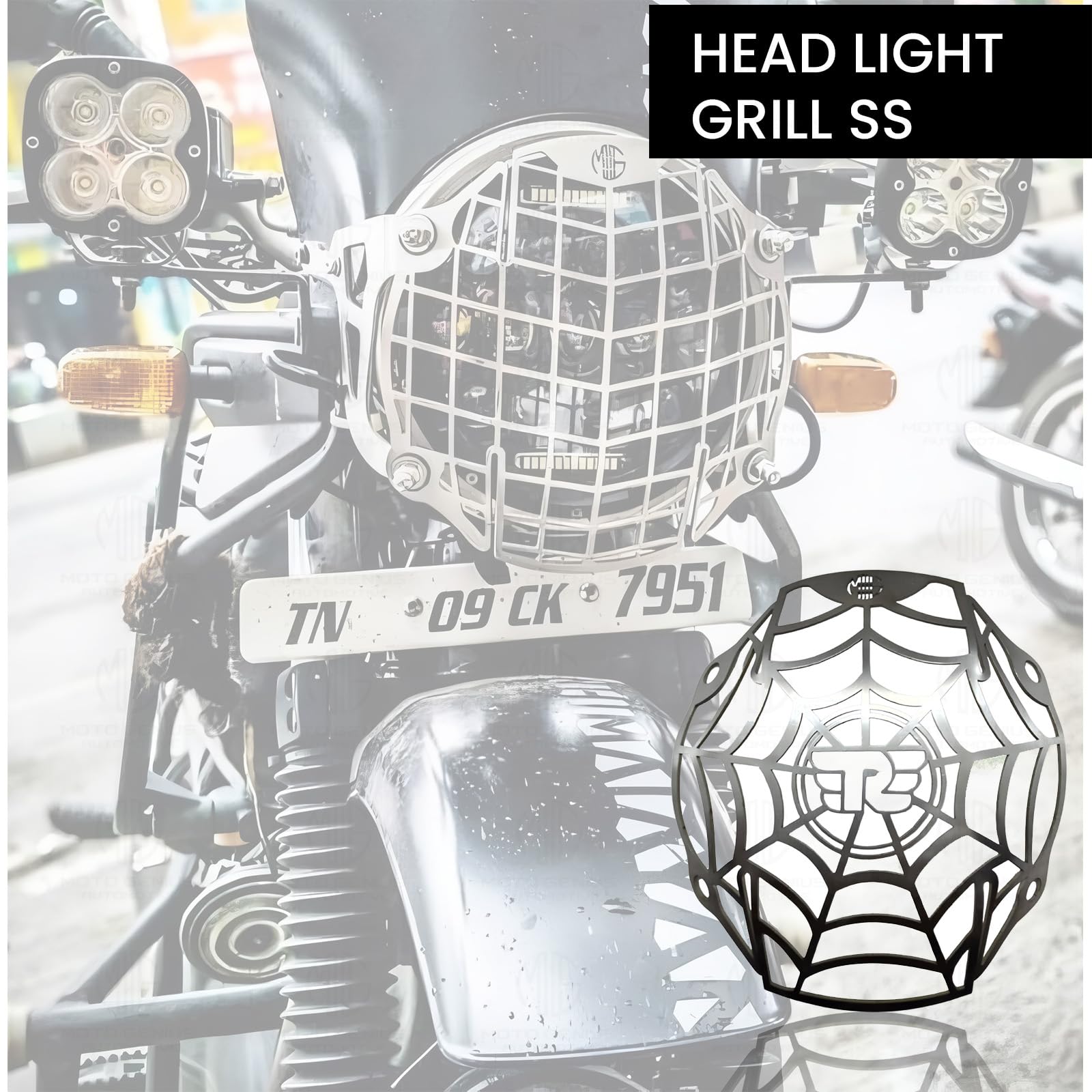 MOTO GENIUS Headlight Grill Guard for Hunter | Durable Stainless Steel Protective Cover for Motorcycle Lights (Check Head Grill)