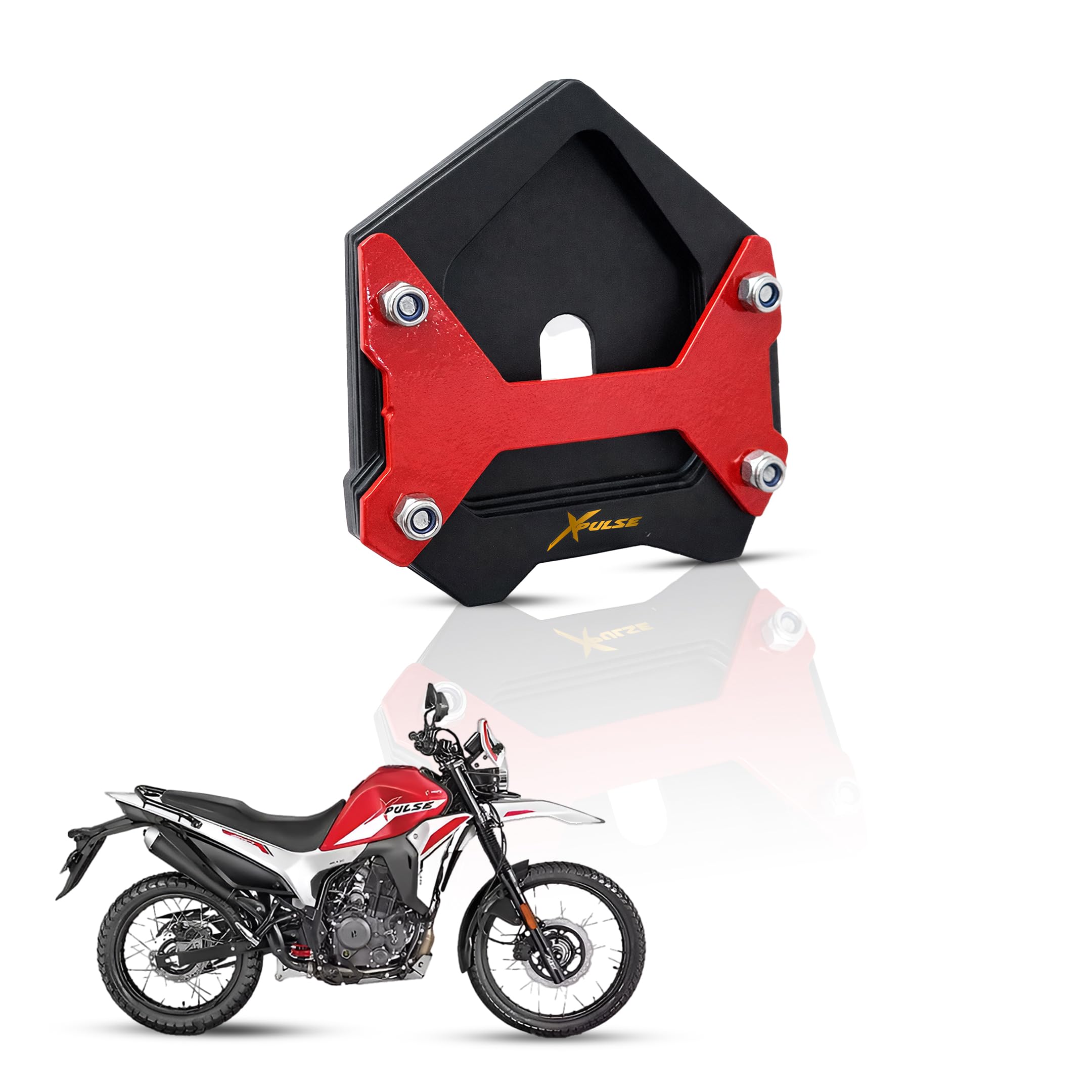 Side Stand Extender for Hero Xpulse 210 Motorbike – Heavy Duty Foot Enlarger Plate | Anti-Slip Parking Support & Stability Enhancer | Red & Black