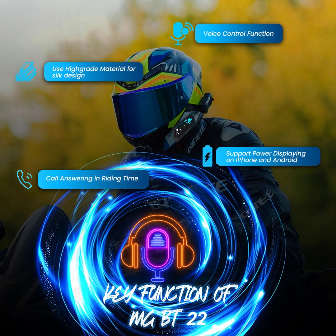 MOTO GENIUS Motorcycle Helmet Wireless Bluetooth Dual Earphone Headset with Mic | Hands-Free Calling, Music Control & Support for iOS & Android (BT12)