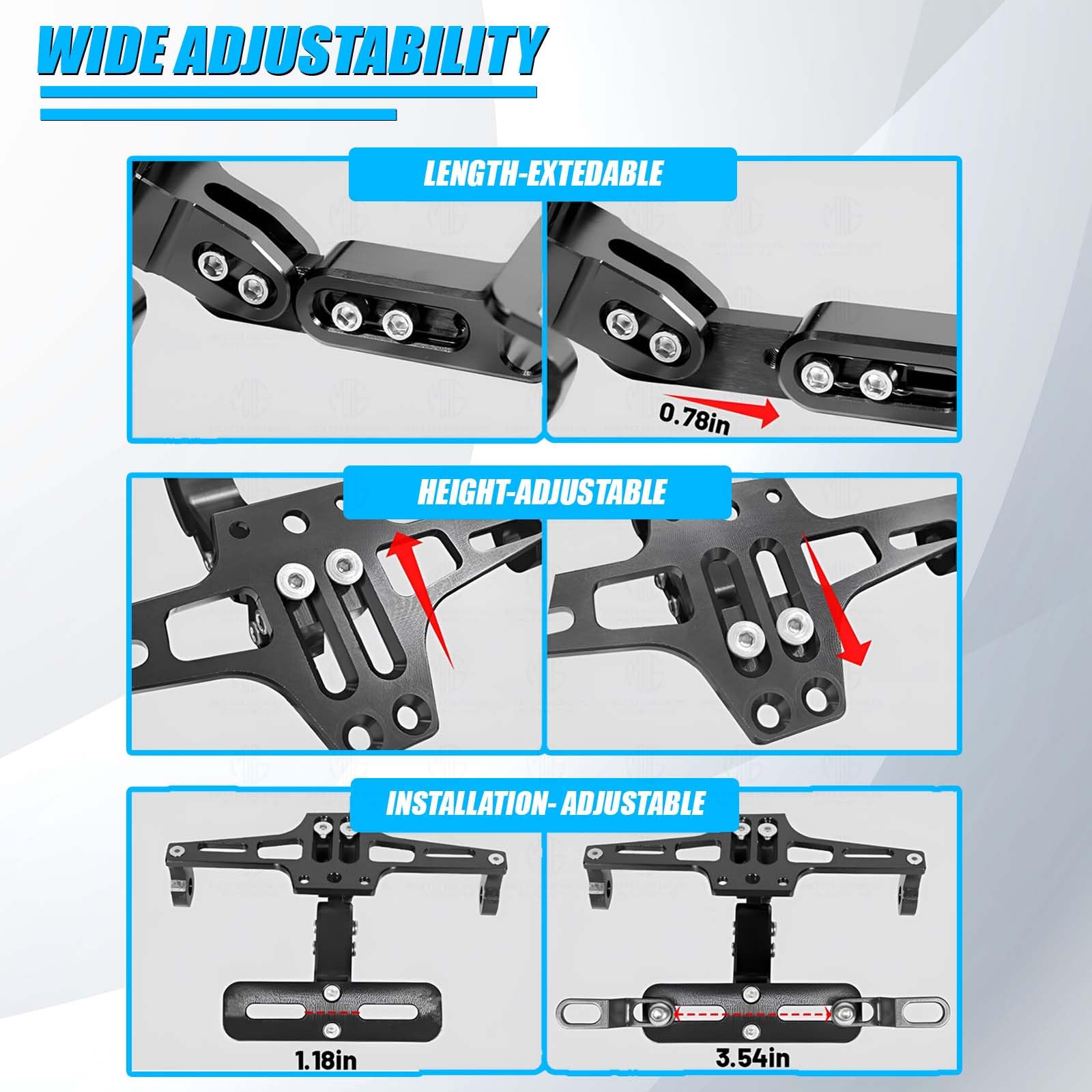 MOTO GENIUS CNC Adjustable LED Tail Tidy with Number Plate Holder with LED Universal for All Bikes ()