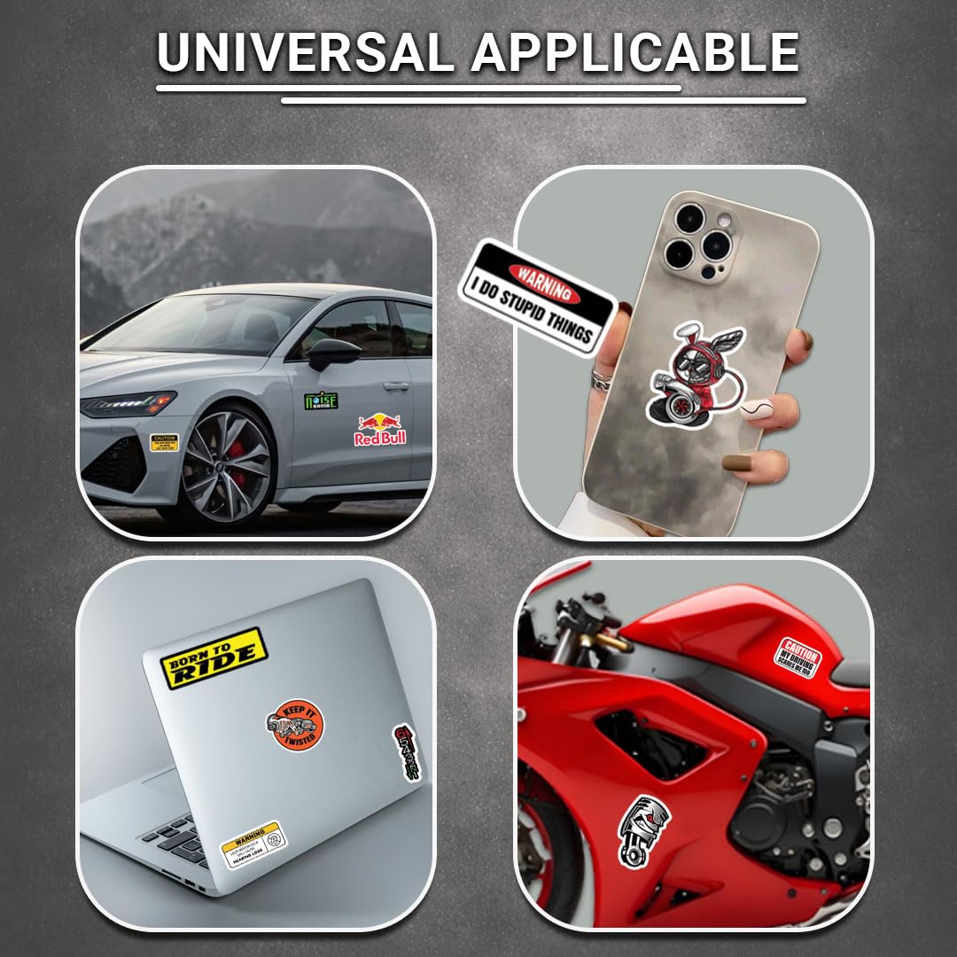 Racing Bike Caution 3D Vinyl Stickers | Waterproof, Fade-Proof, Self-Adhesive Warning Decals for Helmet, Bike, Car, Laptop & Mobile | Safety & Alert Stickers (11 PC)